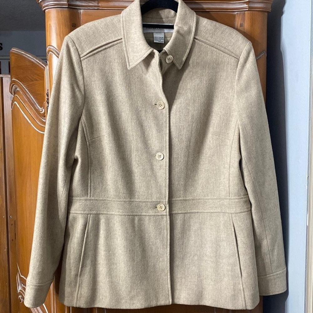 Rena Rowan Wool Blend Button Front Jacket Womens‎ Size 10 Tan Beige Blazer Coat